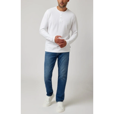 Stone Rose White Solid 3 Buttons Henley