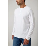 White Solid 3 Buttons Henley1