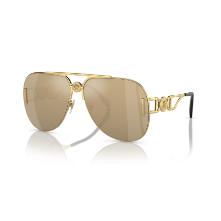 Versace VE2255 Sunglasses: Gold Frame with Clear Mirror Real Yellow Gold Lenses for Luxurious Style