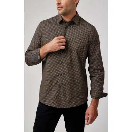 Stone Rose brown clover geo print shirt