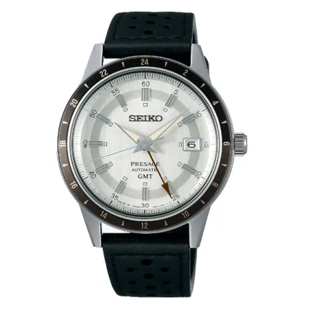 Seiko Presage Automatic GMT Watch with Leather Strap