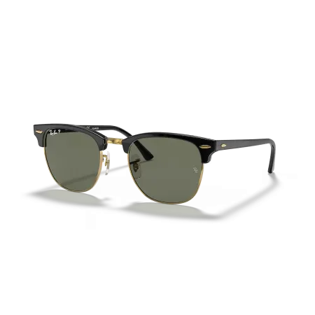 Ray-Ban RB3016 Clubmaster Classic: Black On Gold Frame with Polarized Green G-15 Lenses