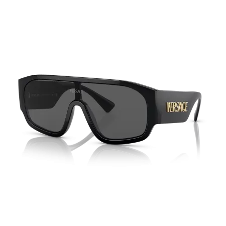 Versace VE4439 Sunglasses: Sleek Black Frame with Dark Grey Lenses for Timeless Elegance