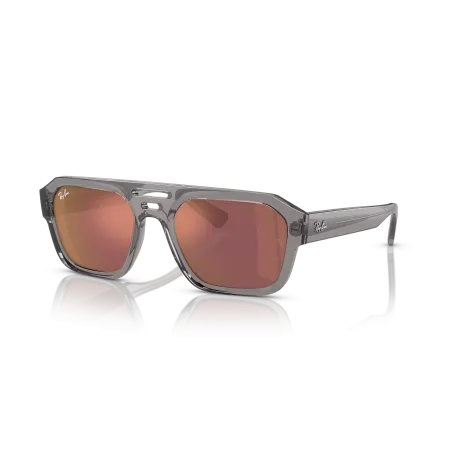 Ray-Ban RB4397 Corrigan Bio-Based: Transparent Grey Frame with Dark Violet/Red Mirror Lenses