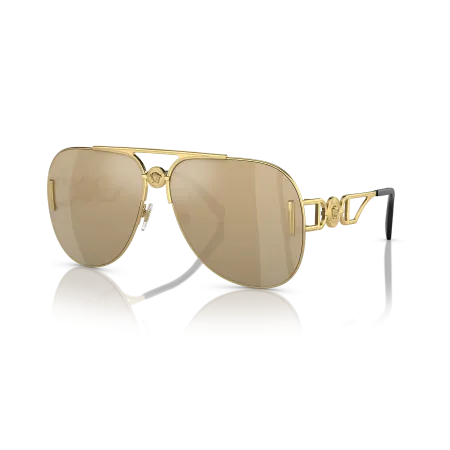 Versace VE2255 Sunglasses: Gold Frame with Clear Mirror Real Yellow Gold Lenses for Exquisite Elegance