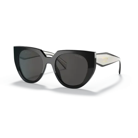 Prada PR 14WS Sunglasses - Wide High Bridge Fit - Black/Talc Frame with Dark Grey Solid Color Lenses