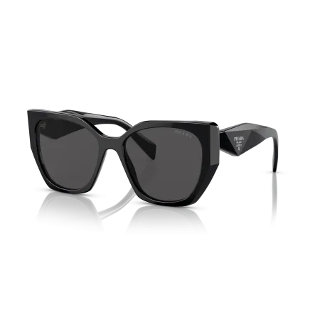 Prada PR 19ZSF Sunglasses - Wide Low Bridge Fit - Black Frame with Dark Grey Solid Color Lenses