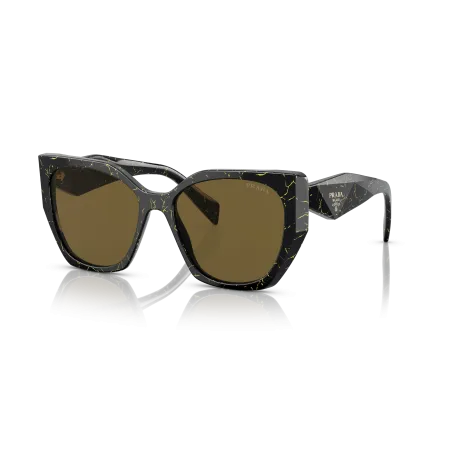 Prada PR 19ZS Sunglasses - Wide High Bridge Fit - Black/Yellow Marble Frame with Dark Brown Solid Color Lenses