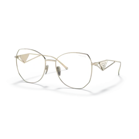 Prada PR 57YS Sunglasses - Regular Fit with Adjustable Nosepads - Pale Gold Frame with Clear Blue Light Filter Mirror Lenses
