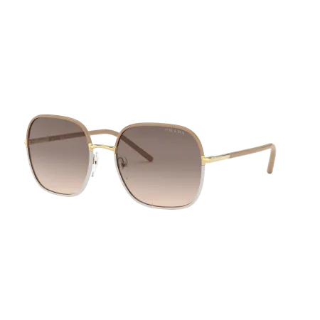 Prada PR 67XS Sunglasses - Wide Fit with Adjustable Nosepads - Beige Frame with Light Brown to Light Grey Gradient Lenses