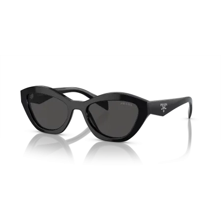 Prada PR A02S Sunglasses - Regular High Bridge Fit - Black Frame with Dark Grey Solid Color Lenses