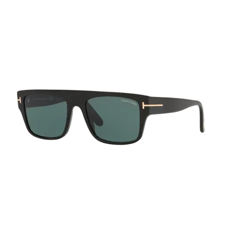 Tom Ford FT0907 Sunglasses - Wide High Bridge Fit - Black Shiny Frame with Blue Solid Color Lenses