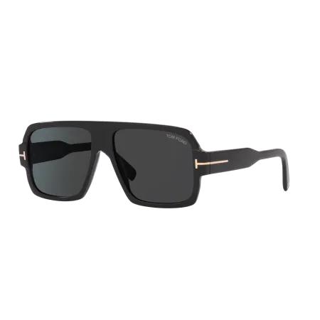 Tom Ford FT0933 Sunglasses - Wide High Bridge Fit - Black Shiny Frame with Grey Solid Color Lenses