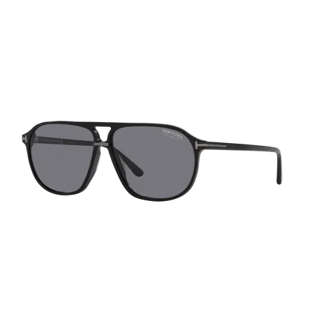Tom Ford Bruce Sunglasses - Wide High Bridge Fit - Shiny Black Frame with Grey Polarized Lenses