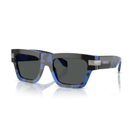 Discover the luxurious Versace VE4464 sunglasses. Featuring a high bridge fit and a striking Havana blue frame with dark grey solid color lenses, these sunglasses offer a bold and sophisticated glasses - High Bridge Fit - Havana Blue Frame with Dark Grey Solid Color Lenses