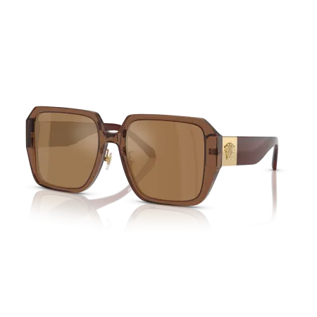 VE4472D Sunglasses - High Bridge Fit - Transparent Dark Brown Frame with Brown Orange Metallic Mirror Lenses