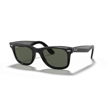 Ray-Ban RB2140 Original Wayfarer Classic Sunglasses - Regular High Bridge Fit - Black Frame with Green Polarized Lenses